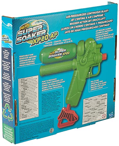 Image of Nerf Super Soaker XP20-AP Water Blaster, Tank Made with Recycled Plastic, Air-Pressurized Continuous Water Blast | Pichkari for Outdoor Water Games | Branded Toy Pichkari for Holi | Kids Ages 6+