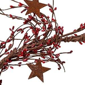 Cwipipberryandstargarland40inchartificialgarlandformantlearchtableandentrywayredburgundy Urban Country Home Decor Cwi pip berry and star garland 40 inch artificial garland for mantle arch table and entryway red burgundy urban country home decor