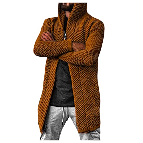 Mens Sweater Europe and America Men's Cardigan Solid Color Hooded High Neck Sweater Coat