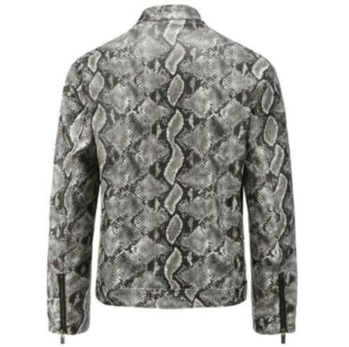 Snakeskin Print Jacket Men Python Textured biker Faux Leather Jacket3