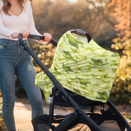 Image of Binienty Funny Frogs Animal Print Infant Stroller Covers for Baby Boys Girls, Stretchy Multi-Use Breastfeeding Scarf for Women Carseat Canopy for High Chair /Shopping Cart /Stroller