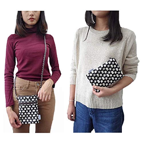 Image of Taianda Women Cell Phone Crossbody Wallet Pouch Bag (Hippo Pattern Black)