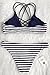 Cupshe Fashion Women's Stripe Printing Strappy Cross Padding Bikini Set Beach Swimwear ,Navy Blue,Large