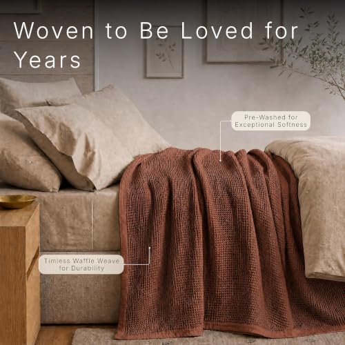 Image of GOTS Certified 108 inchX90 inch King 100% Organic Cotton Waffle Blanket-Brown | Premium Waffle Blankets & Throws for Bed, Throw Blanket for Couch, Modern & Cozy Blanket, All Season, Comfy and Soft Blankets