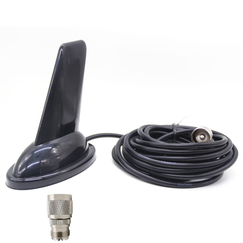 Auto Haifischflosse Antenne,Asudaro Dual Band Antenne 5M Verlängerungskabel UHF/VHF Funkantenne mit 144 MHz 430 MHz Tragbar Autoradiosignale Antenne für Zwei-Wege-Walkie Talkie-Funkantenne
