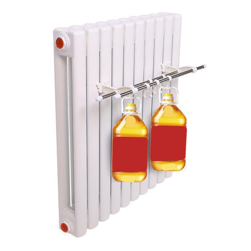 LMYSXAOZ No-Drill Stainless Steel Radiator Towel Rail with 6 Hooks, Space-Saving Double Pole Rack Bathroom, 50cm
