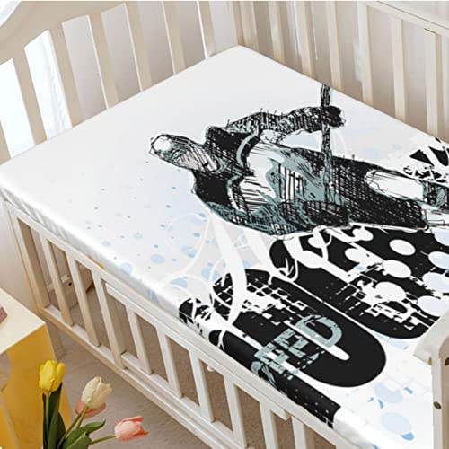 Hockey Themed Fitted Crib Sheet,Standard Crib Mattress Fitted Sheet Toddler Bed Mattress Sheets-Baby Crib Sheets For Girl Or Boy,28“ X52“,Pale Blue White Black #TOP2