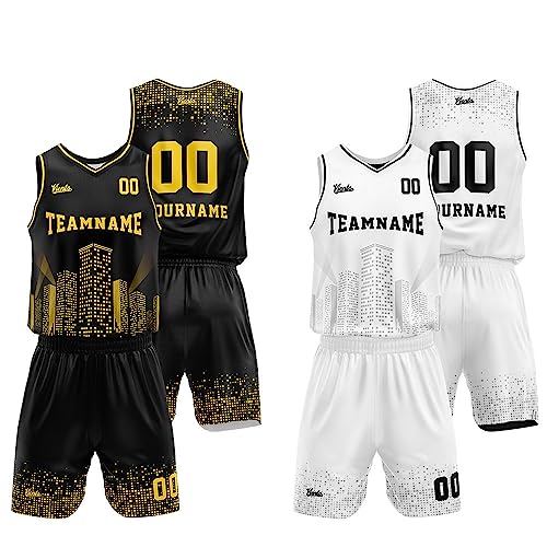 Custom Reversible Basketball Jersey for man women uniform Suit Kids Adults Personalized Jersey (Black-White 02)