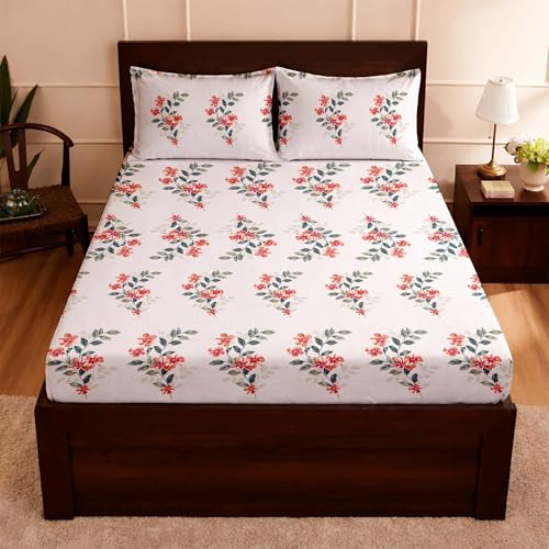 Raymond Bedsheet 100% Cotton Feel Bedsheets 200 TC for Double Bed King Size (108 x108 Inch) with 2 Large Size Pillow Covers | Soft and Breathable | Wrinkle-Free | Premium Printed Design Luxe Maroon