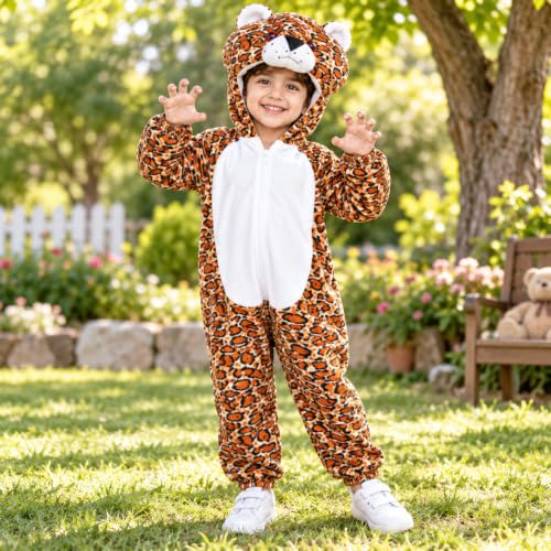 Image of Raj Costume Animal Fancy Dress Costume for Boys & Girls | Hooded Full Body Wildlife Zoo Animal Jumpsuit | Soft Costume for School Function, Fancy Dress, Halloween, Birthday, Cosplay & Role Play