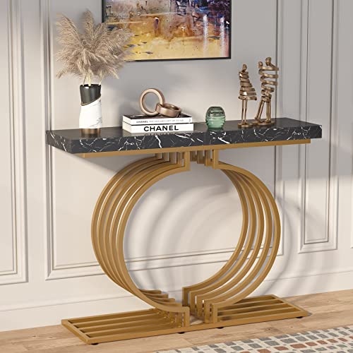 Tribesigns Modern Console Table with Gold Base, 40 inch Geometric Entryway Sofa Table Narrow Long, Contemporary Accent Table for Living Room, Entryway, Hallyway, Entrance (Black/Gold)