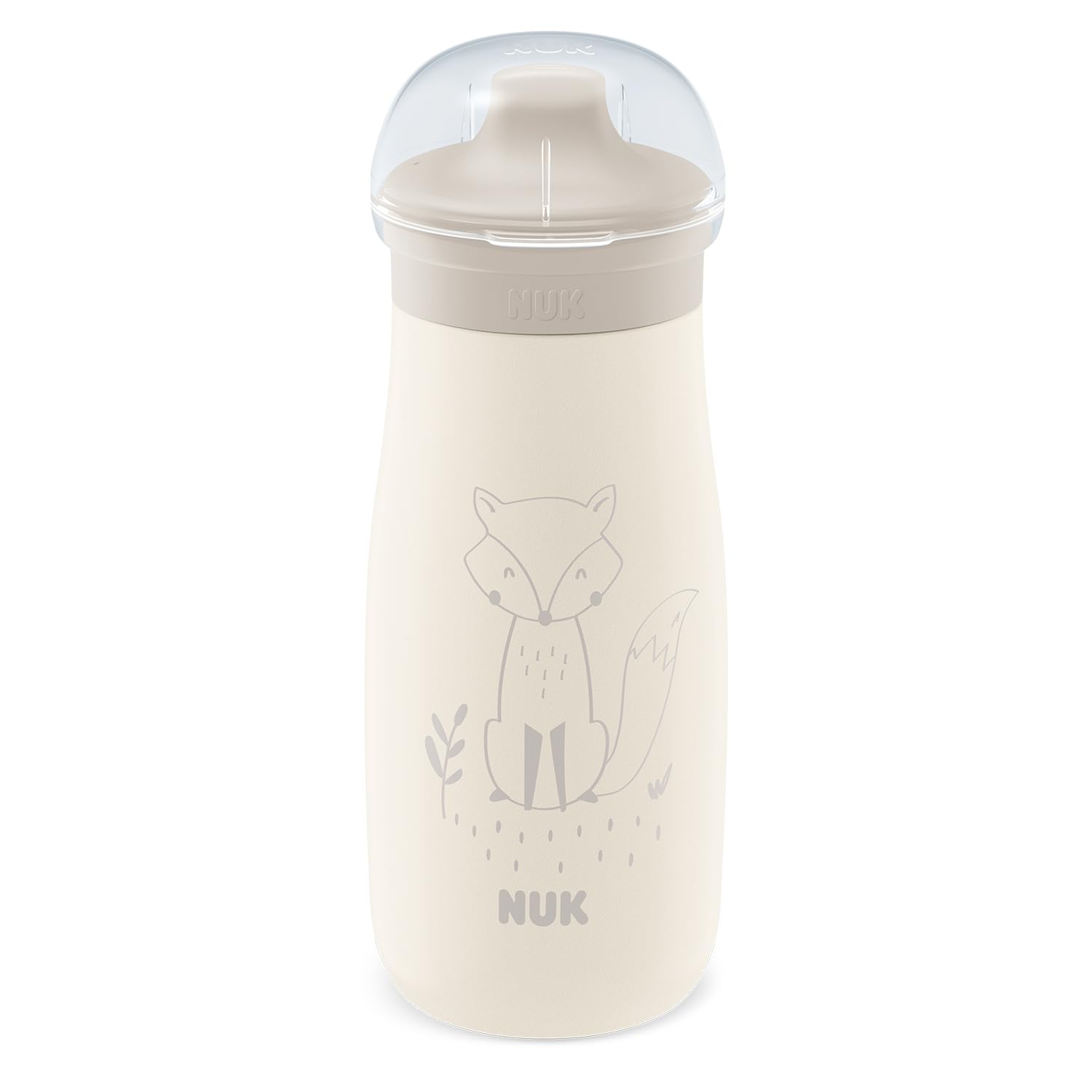 NUK Mini-Me Sip Tazza per bambini | 9+ mesi | 300 ml | Borraccia in acciaio inox per bambini | Beccuccio temperato antigoccia | Infrangibile | Beige Fox