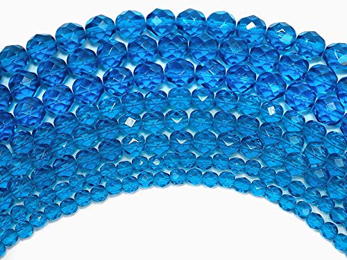 4mm (102) Capri Blue Light, Czech Fire Polished Round Faceted Glass Beads, 16 inch Strand