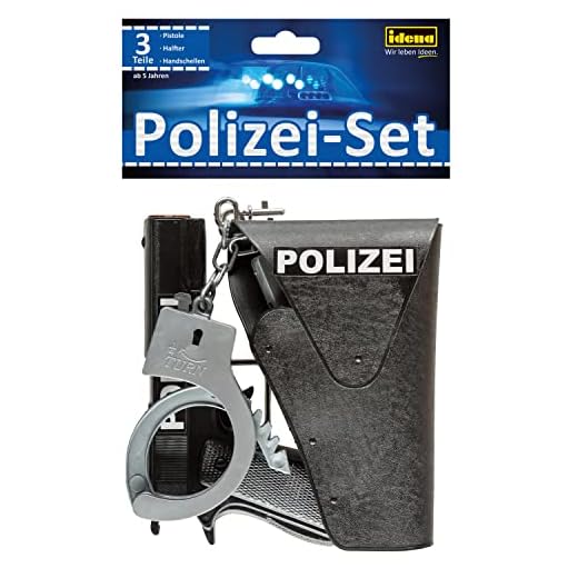 Idena 8040007 - Set da polizia, pistola, fondina e manette, set da gioco, festa a tema, carnevale