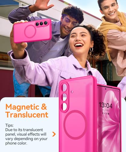 Image of CANSHN Designed for Samsung Galaxy S26 Case (6.3 inch), Upgraded [Full Camera Protection] [Compatible with Magsafe] [Translucent Matte] Shockproof Protective Phone Cover, Hot Pink