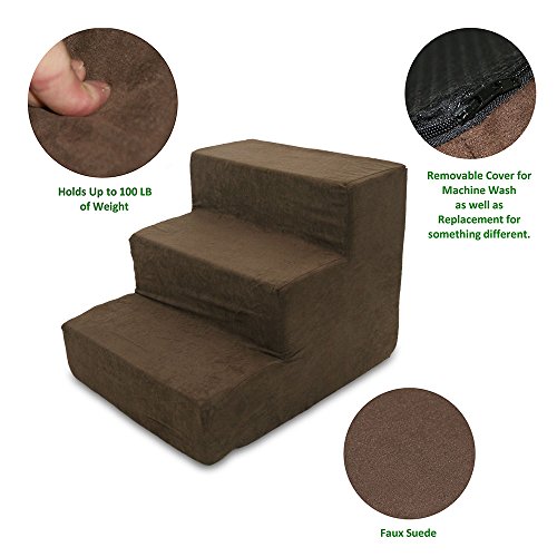 Best Pet Supplies 3-stufige Haustiertreppe, 45,7 x 38,1 x 33 cm, dunkelbraunes Wildleder - Image 4