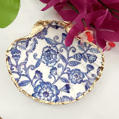 Blue Floral Lace Trinket Dish, Pure Pearl Earrings – Shell Jewellery, Ring Holder – Presents for Ladies Woman Presents Current Birthday Moms Day, Presents for Mother, Greatest Mother Presents, Moms Day Lecturers Presents