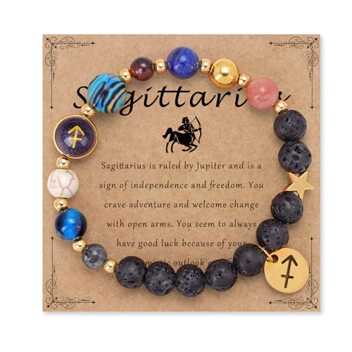 Bolinailo Sagittarius Bracelet, Zodiac Bracelets for Women 12 Constellations Healing Crystal Stone Bracelet for Birthday, Sagittarius Gifts for women, Sagittarius Charm Gemstone Bracelet