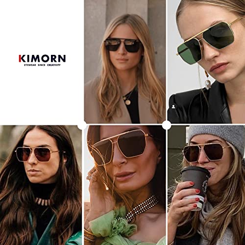 kimorn Polarized Sunglasses for Women Men Retro Oversized Square Vintage Fashion Shades UV400 Classic Large Metal Sun Glasses K1221 (Gold Gray, 60)