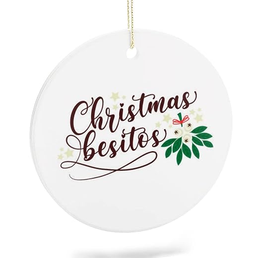 2021 Christmas Ornament Ceramic Two-Side Printed Round Ornaments for Christmas Christmas Besitos Funny Keepsake Ideas Gift Christmas Tree Hanging Decorations Pendant