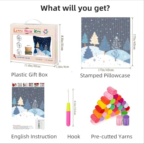 Image of DIY Latch Hook Pillow Kits for Adults Merry Christmas Winter Snow Pine Tree Pillow Cover Printed Pillowcase Crochet Yarns Hooking Handmade Cushion for Home Sofa Decoration 17x17inch(5)