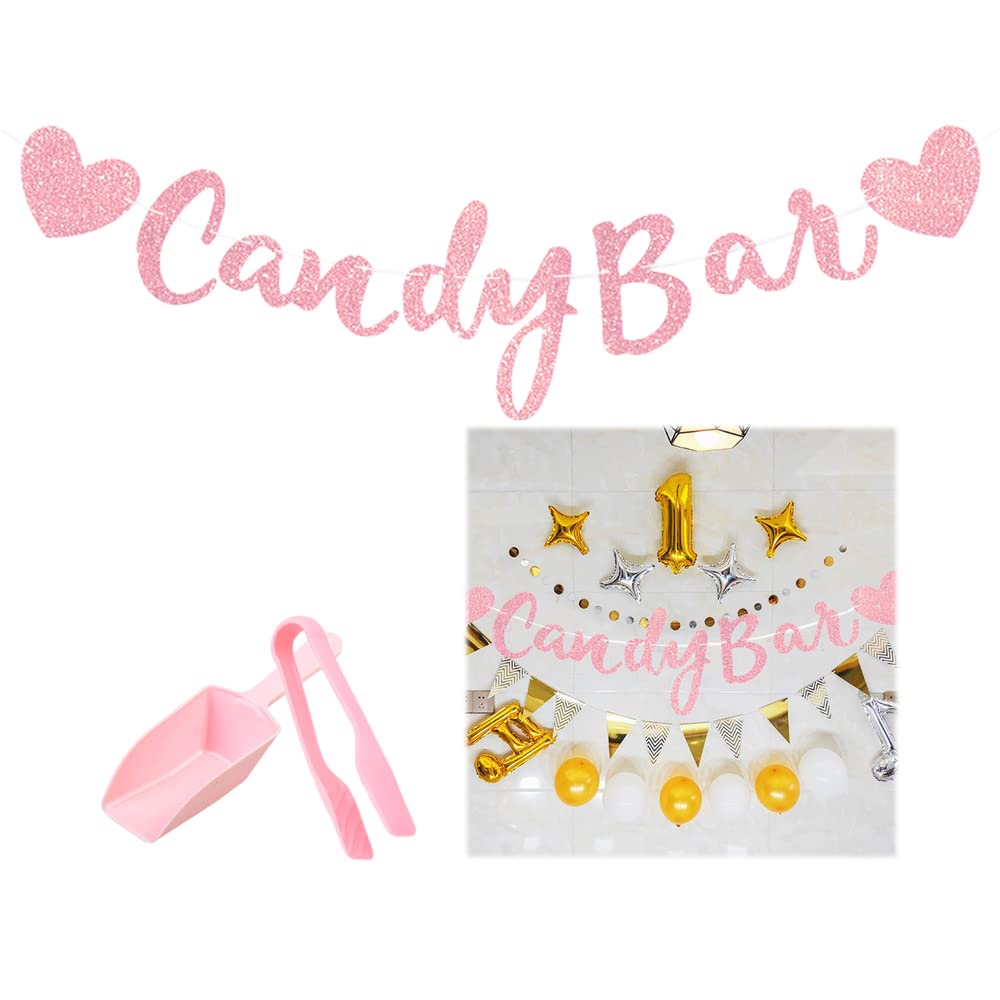 Candy Bar Party Set Pinzas de Candy 3 Piezas Alicates para Hielo 75 Bolsas de Papel con Candy Bar Banner Pala para Hielo Mini Pinza para Servir Juego de Pinzas para Azúcar
