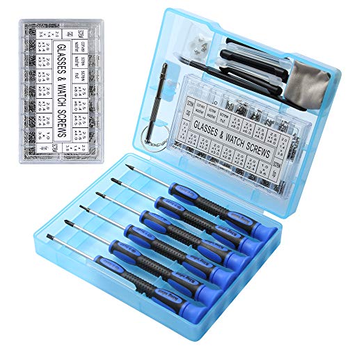 Upgraded Eyeglass Repair Kit, Eye Glasses Repairing Tools with Precision Screwdriver Set, Various Screws, Nose Pads, Temple Tips Sleeve Retainer Strap, Tweezer for Sunglass, Spectacles, Electronic