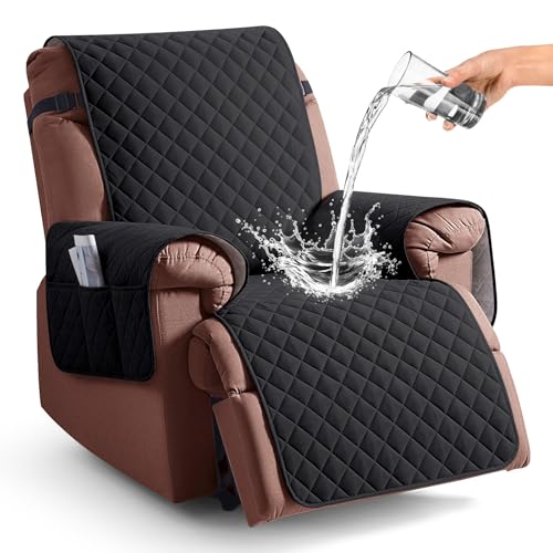 Image of KinCam 100% Waterproof Recliner Chair Cover, Reclining Couch Covers for Pets, Dogs, Recliner Couch Slipcover Furniture Protector with Elastic Straps for Kids(23.6 inch, Black)