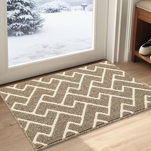 Biscpro Felpudo Entrada,50x80cm Alfombra Absorbente Entrada Impermeable y Lavable para Atrapar,Alfombrilla Antideslizante,Pasillo,Cocina,Dormitorio Felpudo de Entrada-Beige
