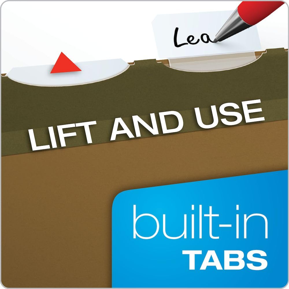 Pendaflex ready-tab reinforced Hanging Folders with Lift Tab Technology 25-Count Standard Green