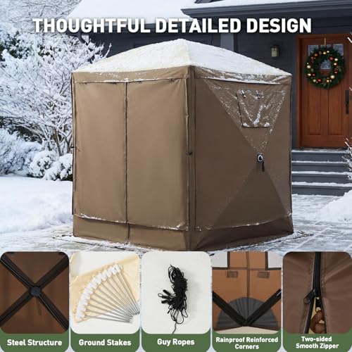 Aoxun 12x12ft Pop Up Canopy Tent, Camping Gazebo Screen Tent, Brown - Image 5
