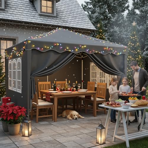 Gazebo 3x3, Cenador Carpa Jardin, Oxford 420D, Gazebo Jardín Plegable, Altura Ajustable, Impermeable, Protección UV 50+, para Camping, Gris Oscuro - imagen 3