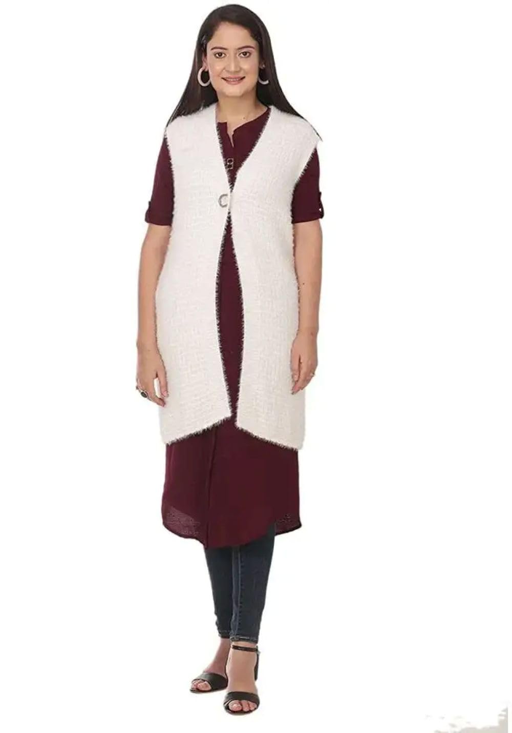 Premium Women's Winter wear Self Design Woolen Knitted Designer Long Sleeveless #RS-141-SL