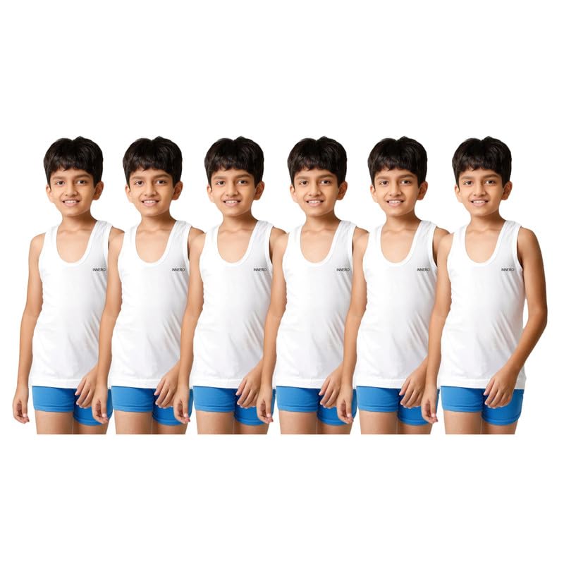 Image of INNERO Kids Vest, 100% Cotton Sleeveless Vest for Boys & Girls Innerwear (White)