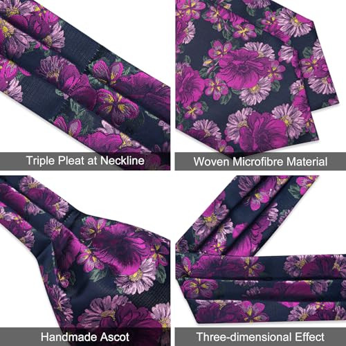 Image of DiBanGu 3PCS Ascot Ties for Men Wedding Jacquard Woven Silk Ascot Cravat for Men Cravat Tie and Pocket Square Set