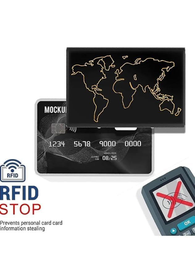 Image of Stealodeal Metal Water-Resistant Stainless Steel Debit /Credit Business ATM 6 World Map Card Holder for Men & Women (Black)