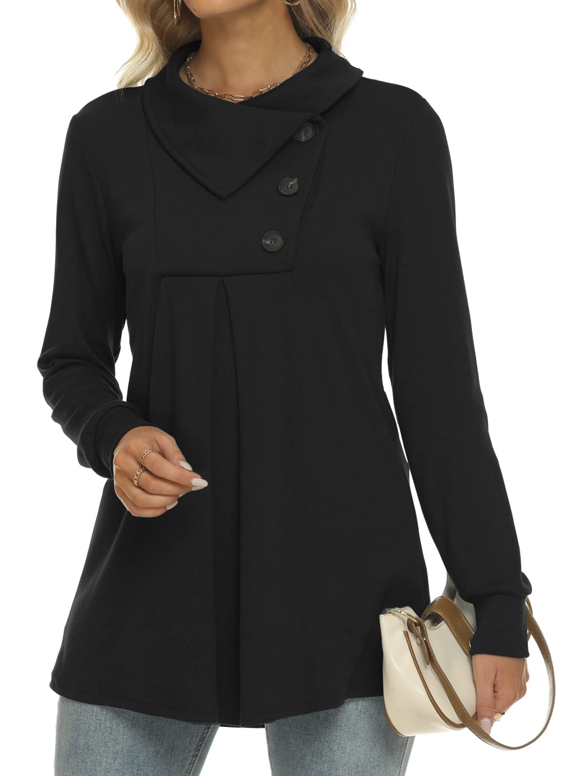 RANPHEE Womens Long Sleeve Fall Tops Button Pullover Sweatshirts Casual Loose Fit Swing Tunic Shirts