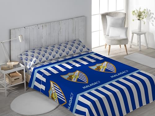 Juego de Sábanas Málaga CF, Diseño Oficial con Escudo y Rayas, para Cama de 90, 105, 135, 150 cm (105)