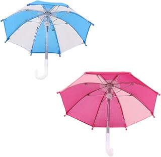 2 Pcs Doll Umbrellas for 18 Inch Dolls, Mini Blue and Pink Rain Umbrellas for Pretend Play, American Doll Accessories, 18 Inch Doll Accessories