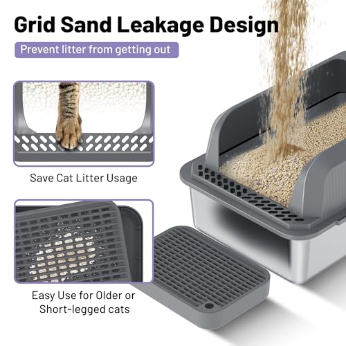 Arenero para gato XL de acero inoxidable con tapa y pala miniatura 3