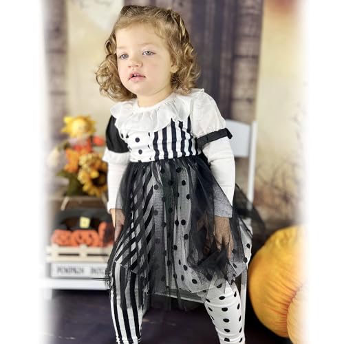 Image of HINTINA 3PCS Baby Girls Halloween Outfits Skull Tops Ghost Leggings Pants with Csarf Hat Clothes set