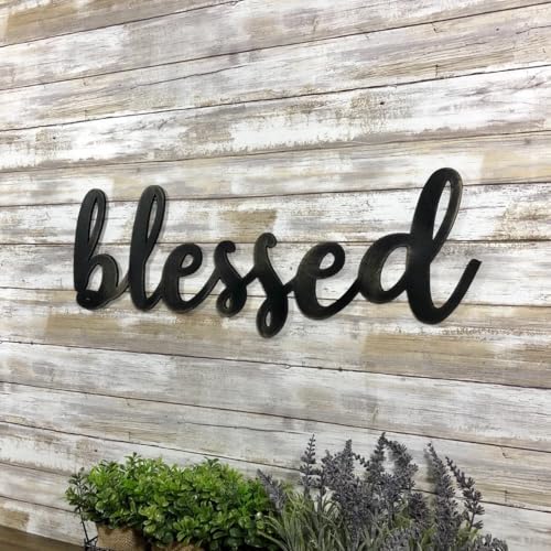 Wooden Black 17inch Blessed Sign for Backdrop, Cutout Home Decor, Laser Cut Trendy Rustic Wall Décor for Baptism Baby Shower Wedding Living Room Bedroom Farmhouse