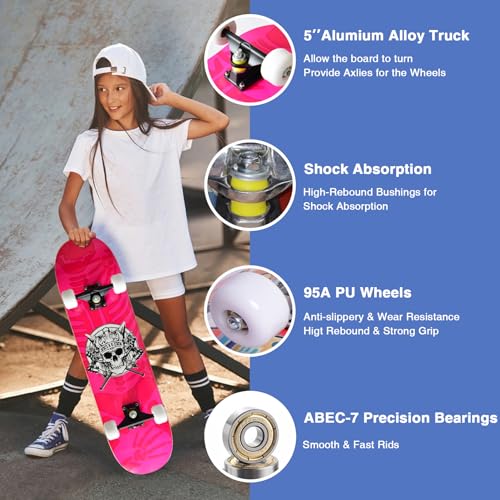 Image of Skateboards for Beginners Kids Boys Girls and Adults,31''x8'', 7-Layer Maple, Double Kick Concave, Fascinating Cool, Solid&Durable