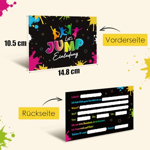 COMOOKA 12 Stücke Einladungskarten Jump Party Einladungskarten Kindergeburtstag Trampolin Einladung Jump Party Junge Mädchen Let´s Jump House Party Kinder