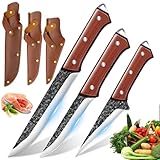 Aleevii Profi Schlachtermesser 3-Teilig Metzgermesser Set-Filetiermesser & Hackmesser & Schälmesser extrem Scharf mit Ergonomischer Holzgriff, für Fleischverarbeitung und BBQ.
