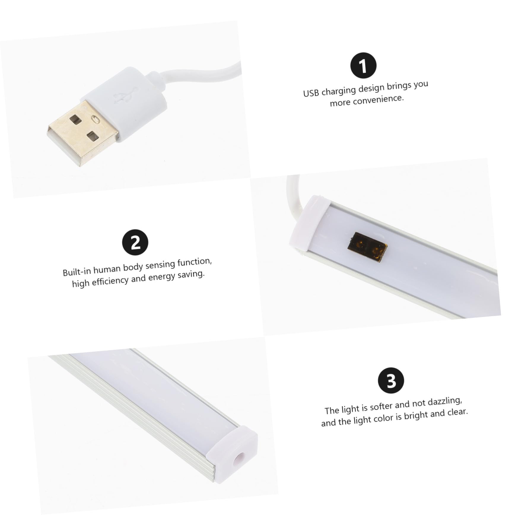 Lot de 2 Lampes LED à Induction Rechargeables Détecteur de Mouvement, Éclairage Étanche sous Meuble, Lumière Douce et Compacte, Cuisine et Placard