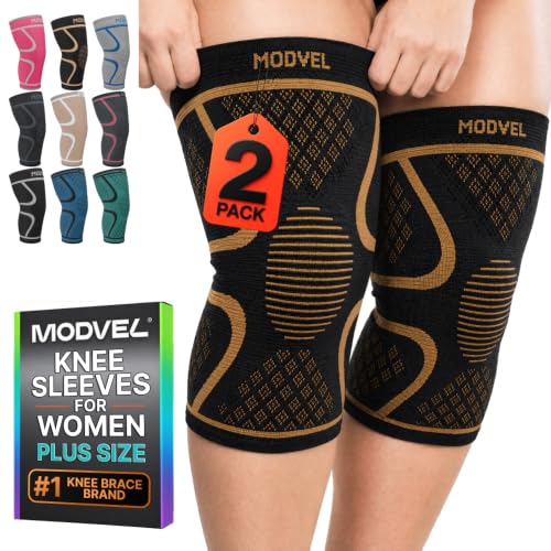 Image of Modvel 2 Pack Knee Brace for Women - Knee Support for Walking, Knee Compression Sleeves for Pain Relief, Knee Sleeves for Women, Knee Brace for Sports, Workouts & Arthritis
