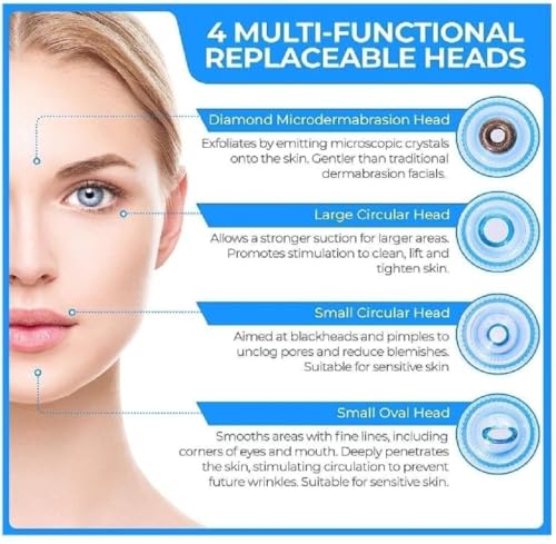 Image of Blackhead Remover Vacuum Device with Replaceable Suction Heads, Cordless Pore Cleaning Device for Face with Multiple Attachment Heads (4-in-1 Blackhead Remover)