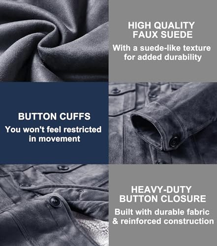Image of LOUECHY Men's Sherpa Lined Jacket Faux Suede Trucker Jacket Fleece Warm Winter Coats