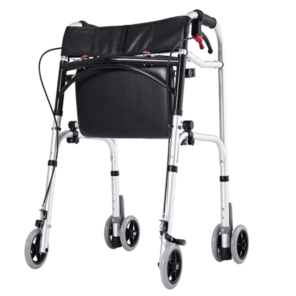 Andador con Ruedas Plegable Ajustable con Respaldo y Asiento, Ayuda para Caminar de Movilidad Ligera de Aluminio para Personas Mayores y Mayores